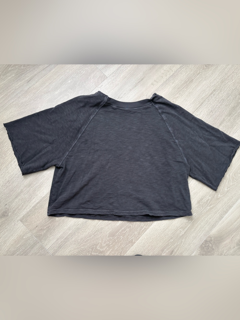 Aerie Smoke Gray Casual Knit Slub Cropped Tee Shirt Top Size S